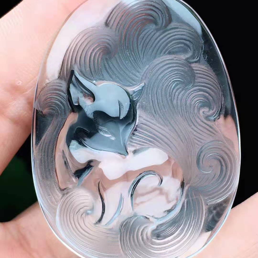 【Love luck】Natural white crystal nine tailed fox pendant