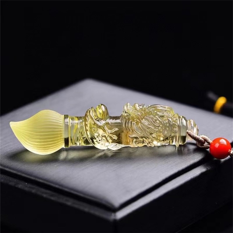 【Love luck】Natural Tea Yellow White Crystal Academic Wenchang Pen