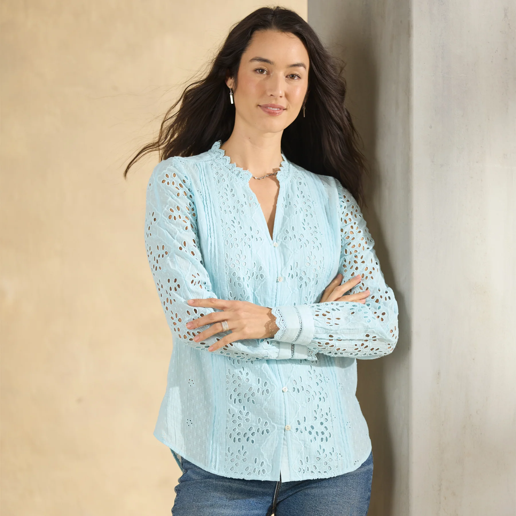 Valeria Eyelet Shirt, Petite