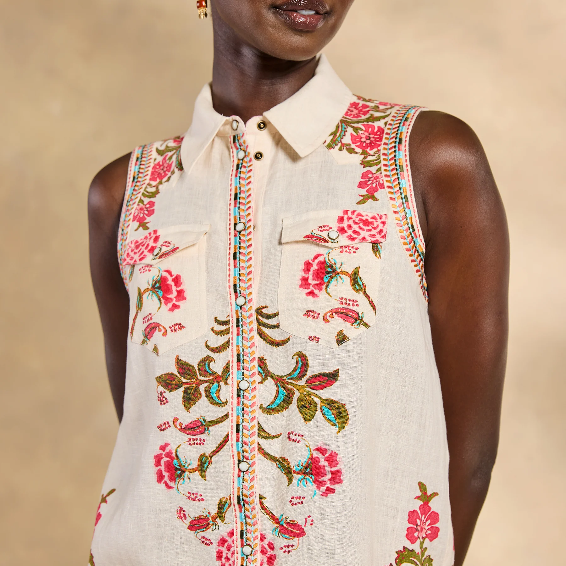 Willow Linen Floral Sleeveless Top