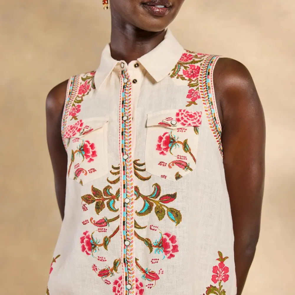 Willow Linen Floral Sleeveless Top