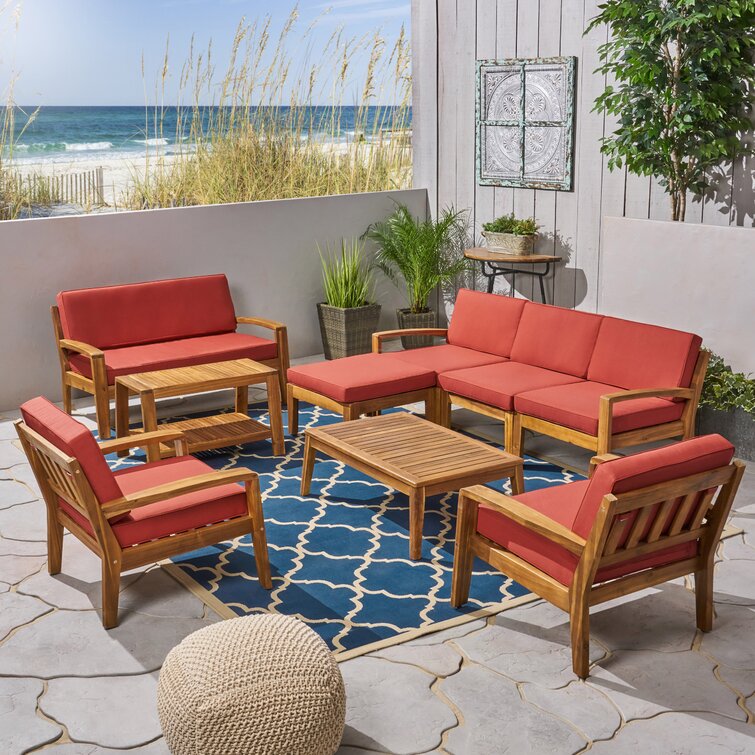 【Home&Garden】Bellevue Solid Wood 7 - Person Seating Group with Cushions