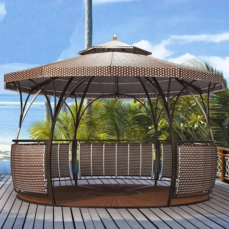 【Home&Garden】Outdoor European-style double-roofed garden gazebo with rattan roof