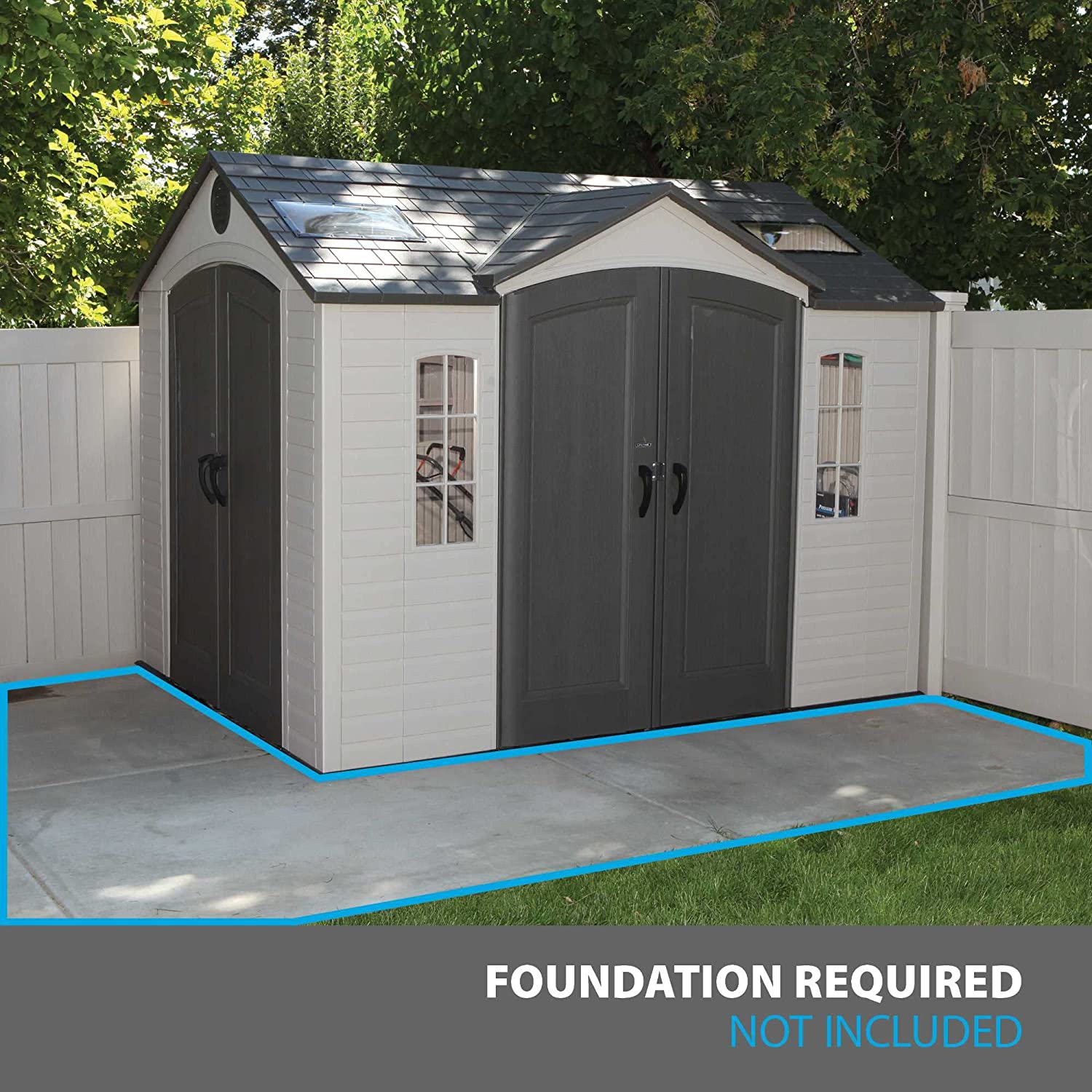 【Storage Shed】10'x8' Resin Outdoor Storage Shed with Shutters, Windows & Skylights for Garden Patio