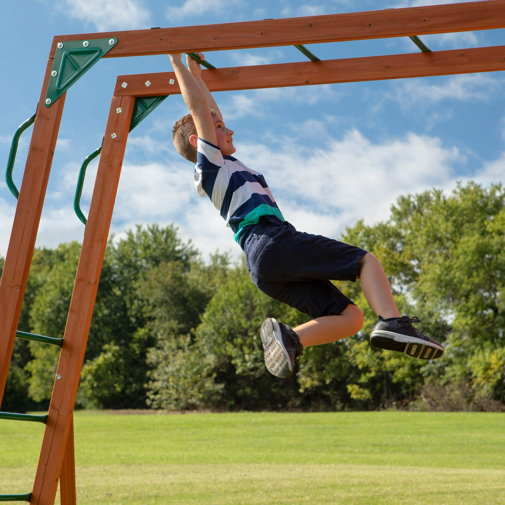 【Baby&Kids】Skyfort II Playground Cedar Wood Swing Set with Playhouse Fort, Sandbox, Picnic Table, Slide