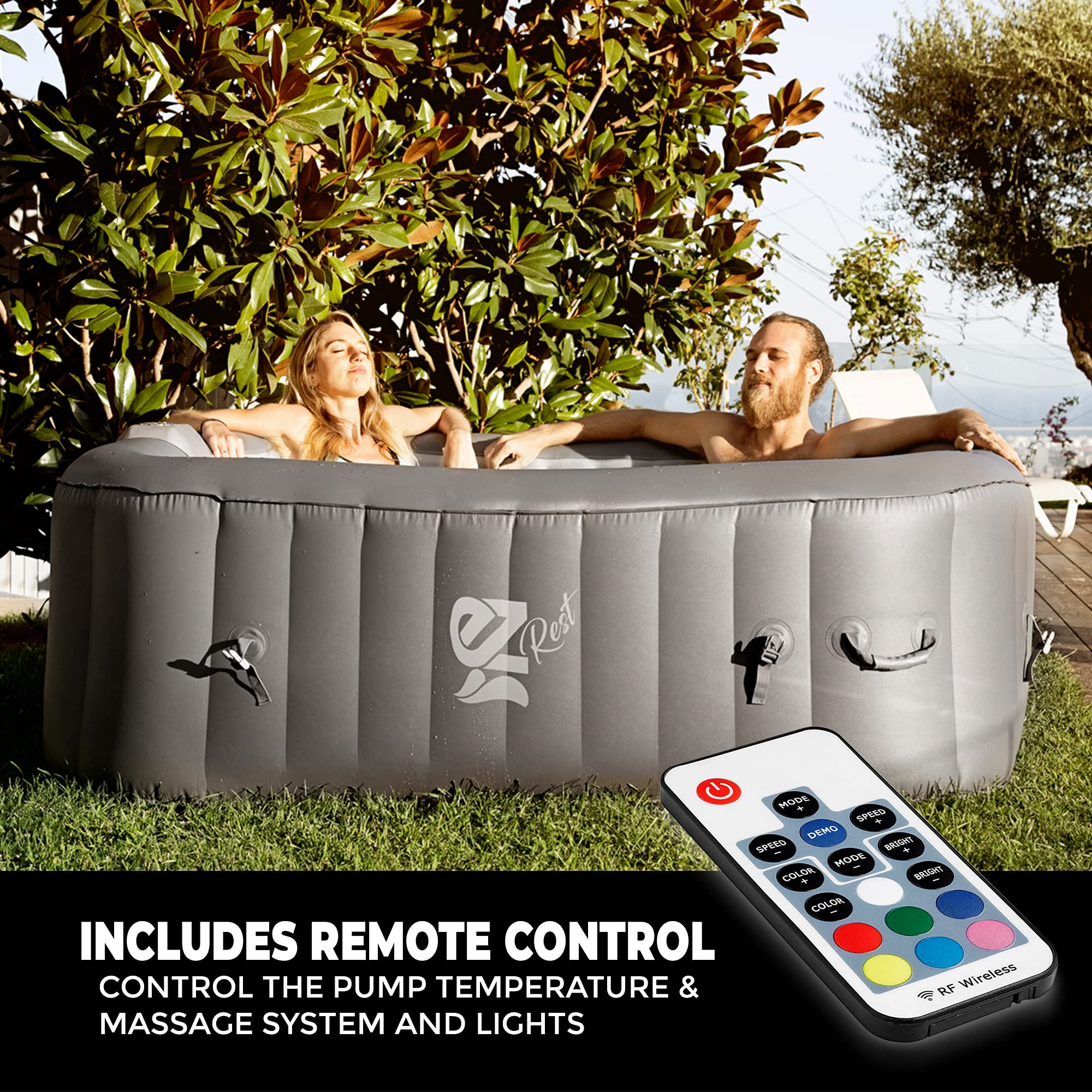 【Sports&Outdoors】Outdoor Portable Hot Tub - 6-Person Square Inflatable Heated Pool Spa