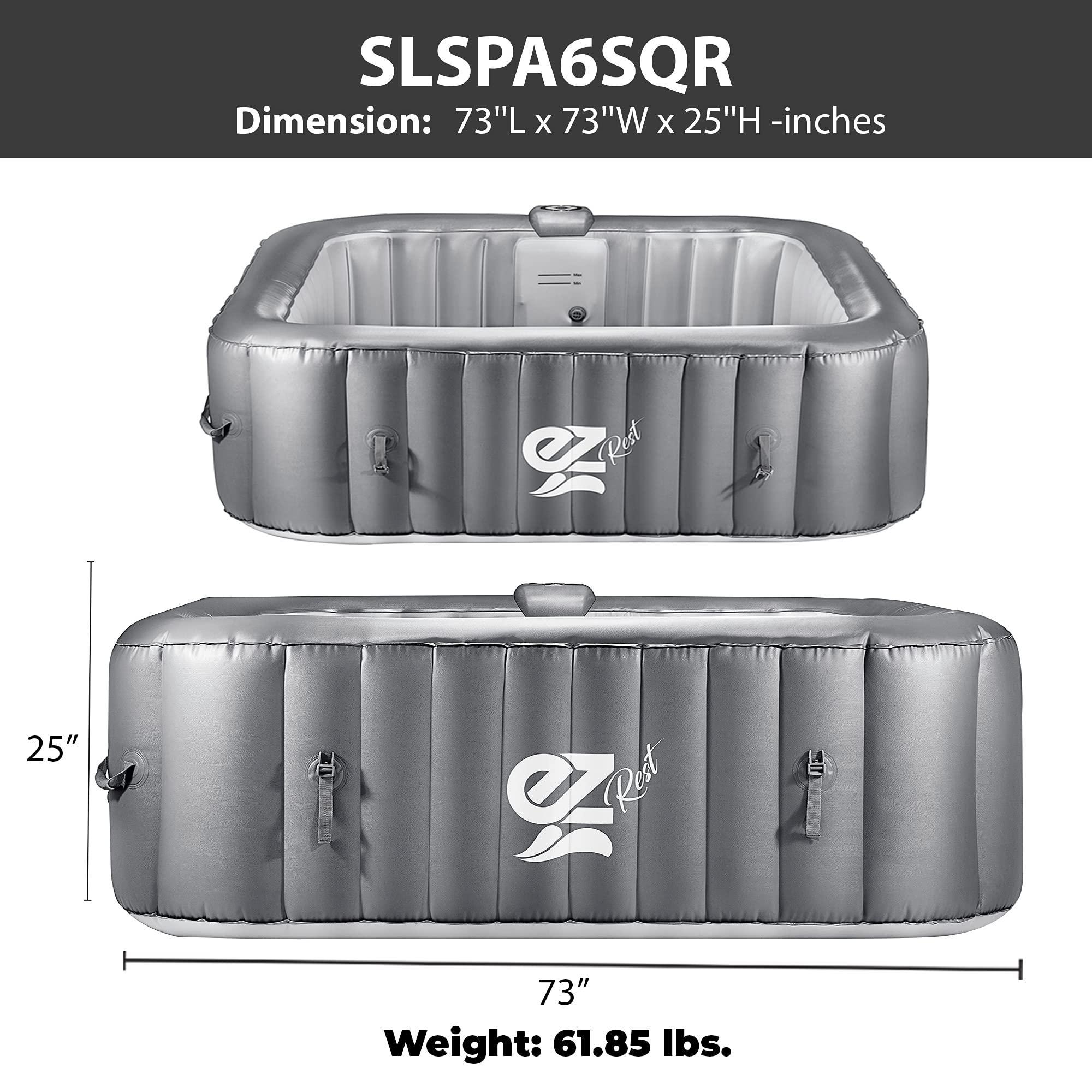 【Sports&Outdoors】Outdoor Portable Hot Tub - 6-Person Square Inflatable Heated Pool Spa