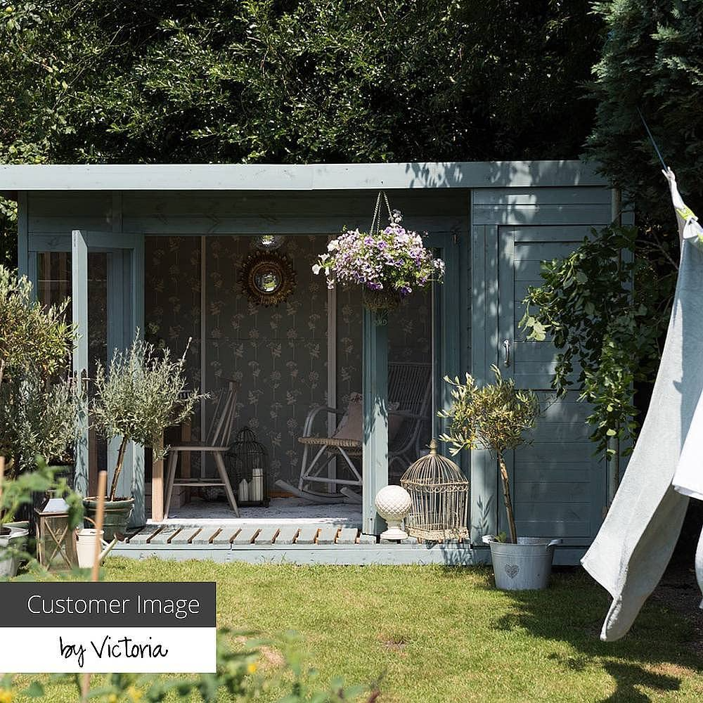 【Home&Garden】12x8 Wooden Garden Summerhouse with Side Shed, Garden Room, Sunroom, Outdoor Storage