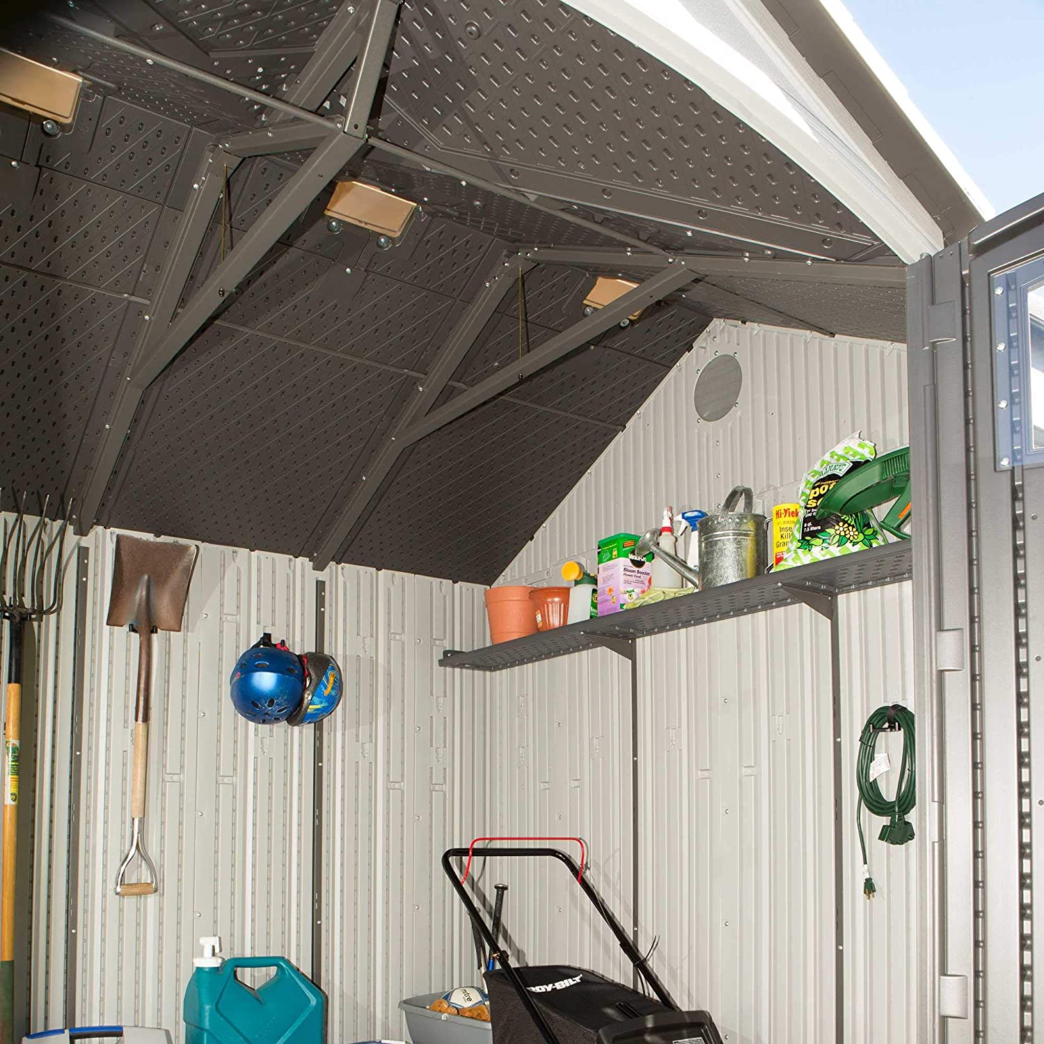【Storage Shed】10'x12' Resin Outdoor Storage Shed with Shutters, Windows & Skylights for Garden Patio