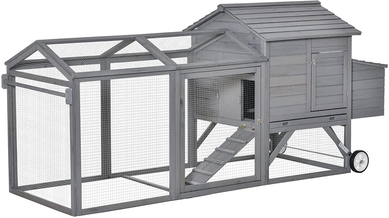 【Pet】96.5 Chicken Coop Wooden Rabbit Hutch Portable Backyard Outdoor Run and Nesting Box Natural
