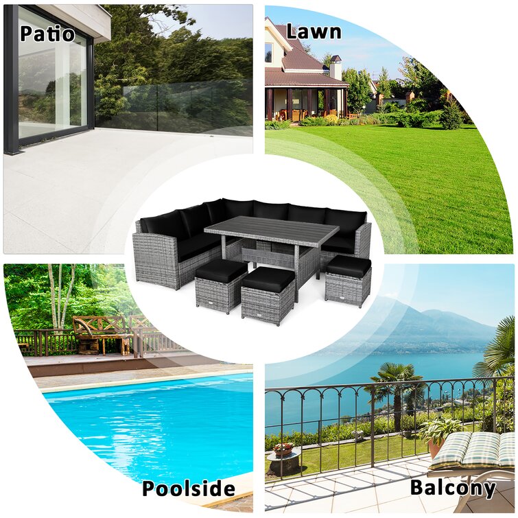 【Home&Garden】Stefanie Polyethylene (PE) Wicker 9 - Person Seating Group with Cushions