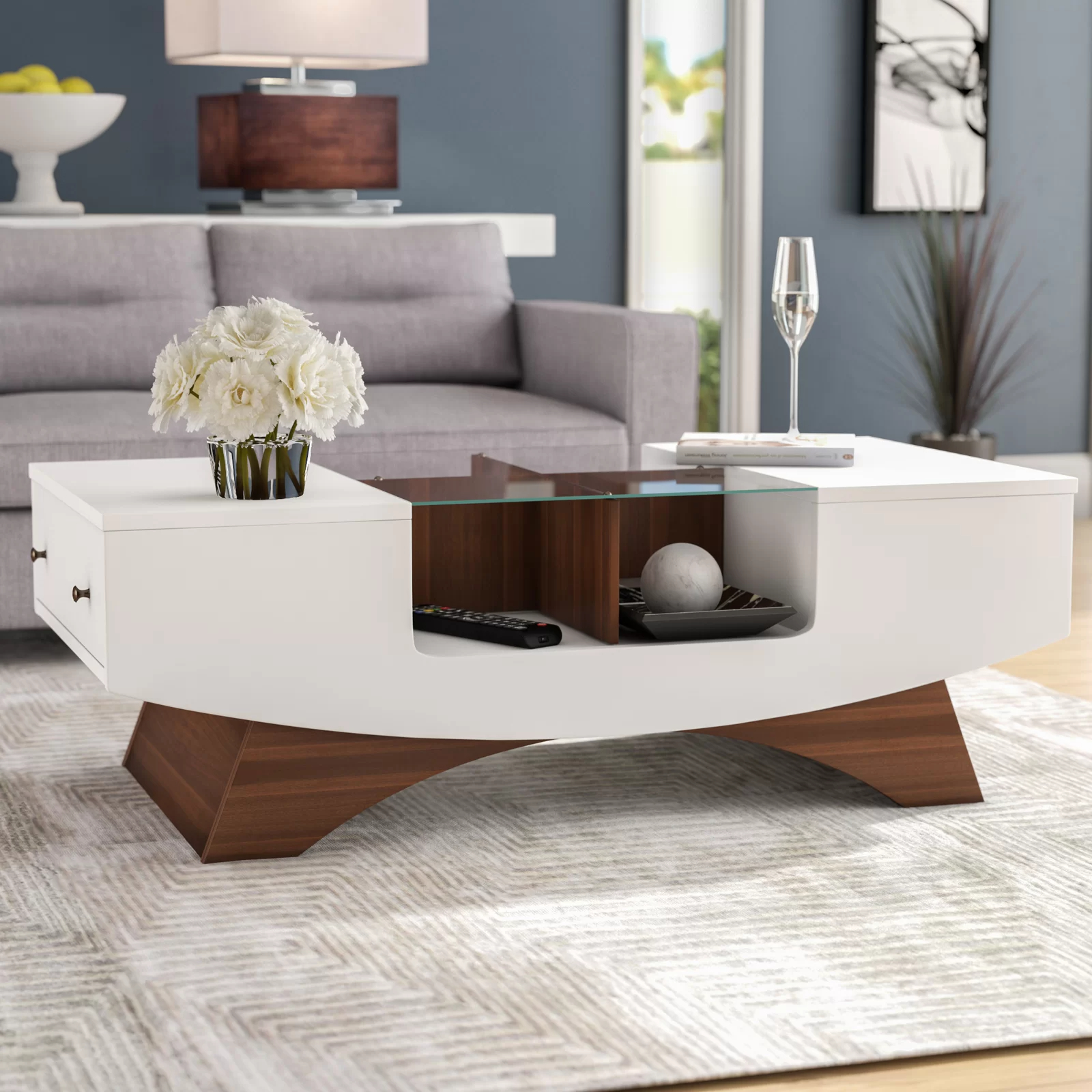 【Furniture】Madilynn Trestle Coffee Table with Storage