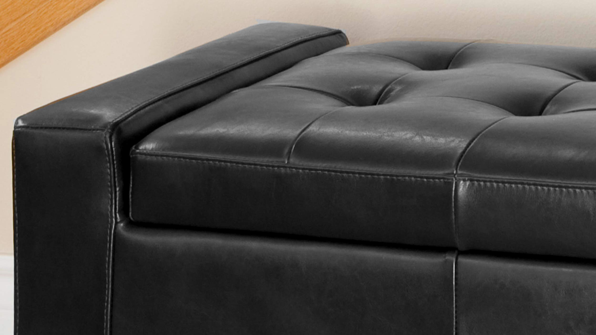 【Furniture】Christopher Knight Home Guernsey Leather Wood-Frame Storage Ottoman