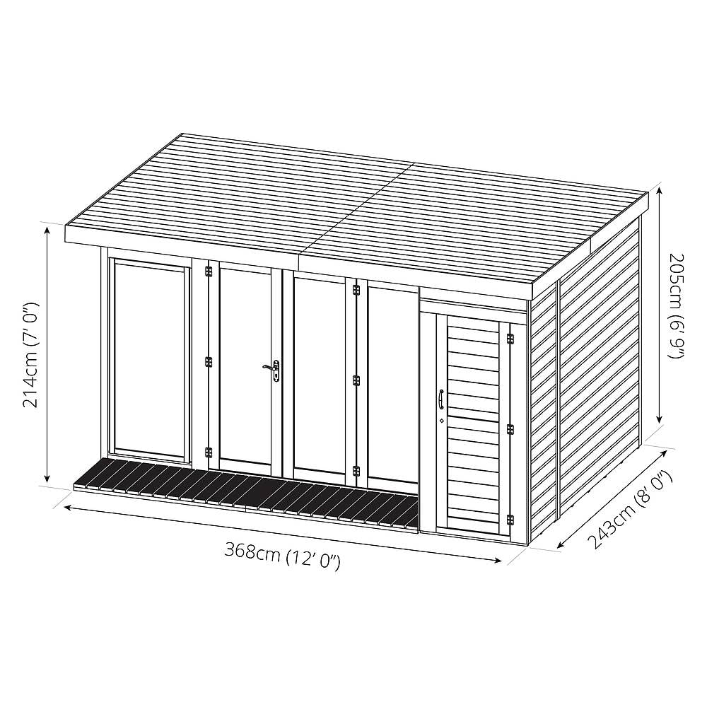【Home&Garden】12x8 Wooden Garden Summerhouse with Side Shed, Garden Room, Sunroom, Outdoor Storage