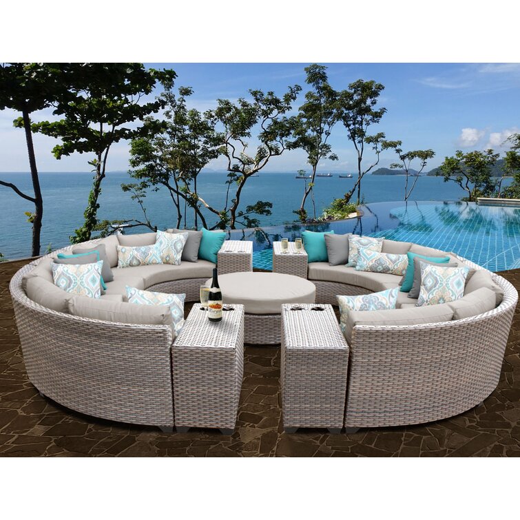 【Home&Garden】Merlyn High-Density Polyethylene (HDPE) Wicker 10 - Person Seating Group with Cushions