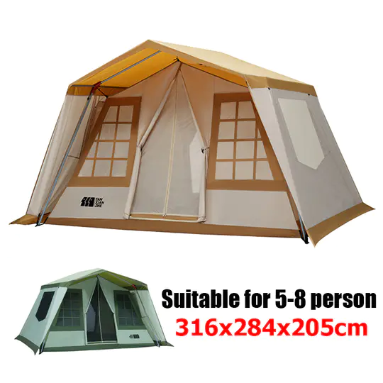 【Sports&Outdoors】Large Luxury Pyramid Family Tent Camping 5-8 Person Thick Vinyl Rainproof Windproof Fabric Hiking Tent