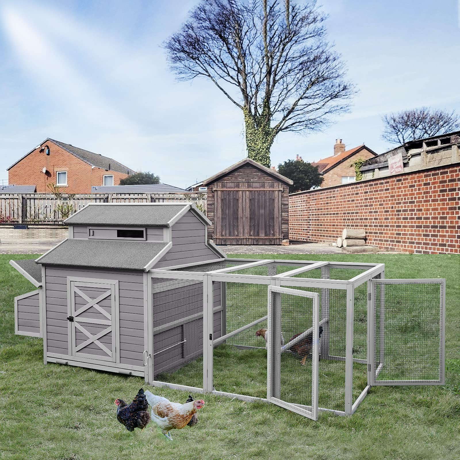 【Pet】115in Super Large Outdoor Wooden Chicken Coop Hen House Poultry Cage for 8-10 Hens