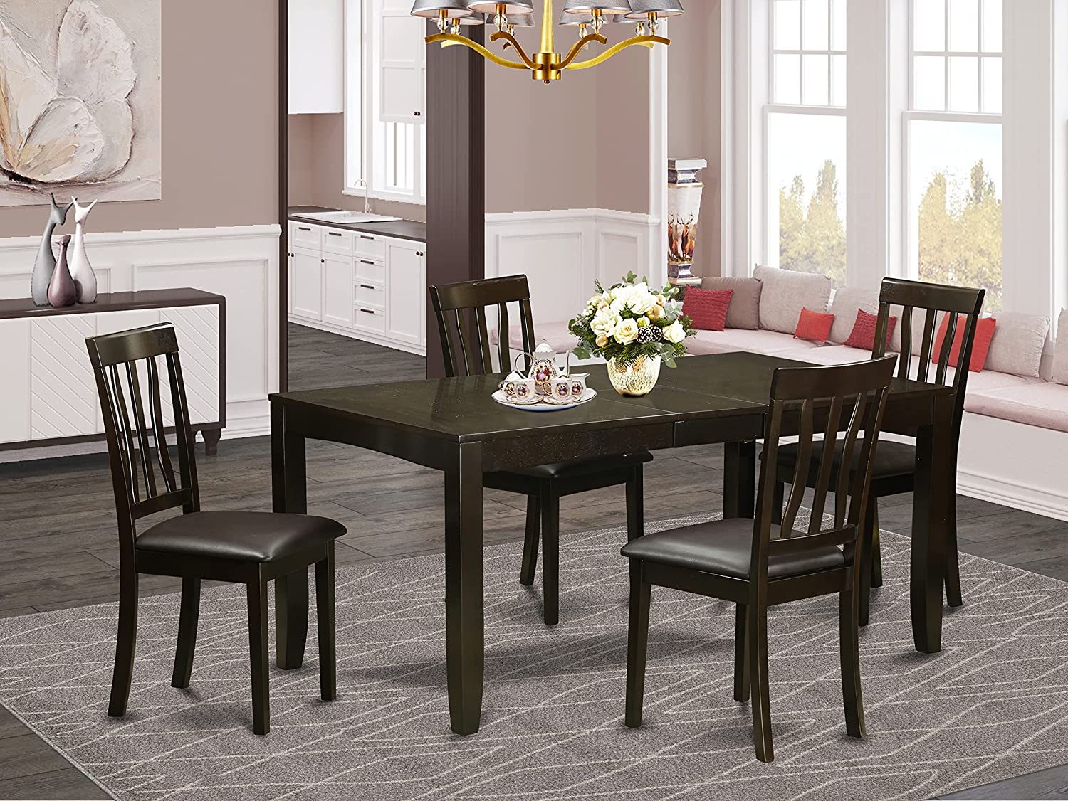 【Furniture】5-PC Kitchen Table Set - Kitchen Dining Table with Rectangular Top - 4 Dining Room Chairs