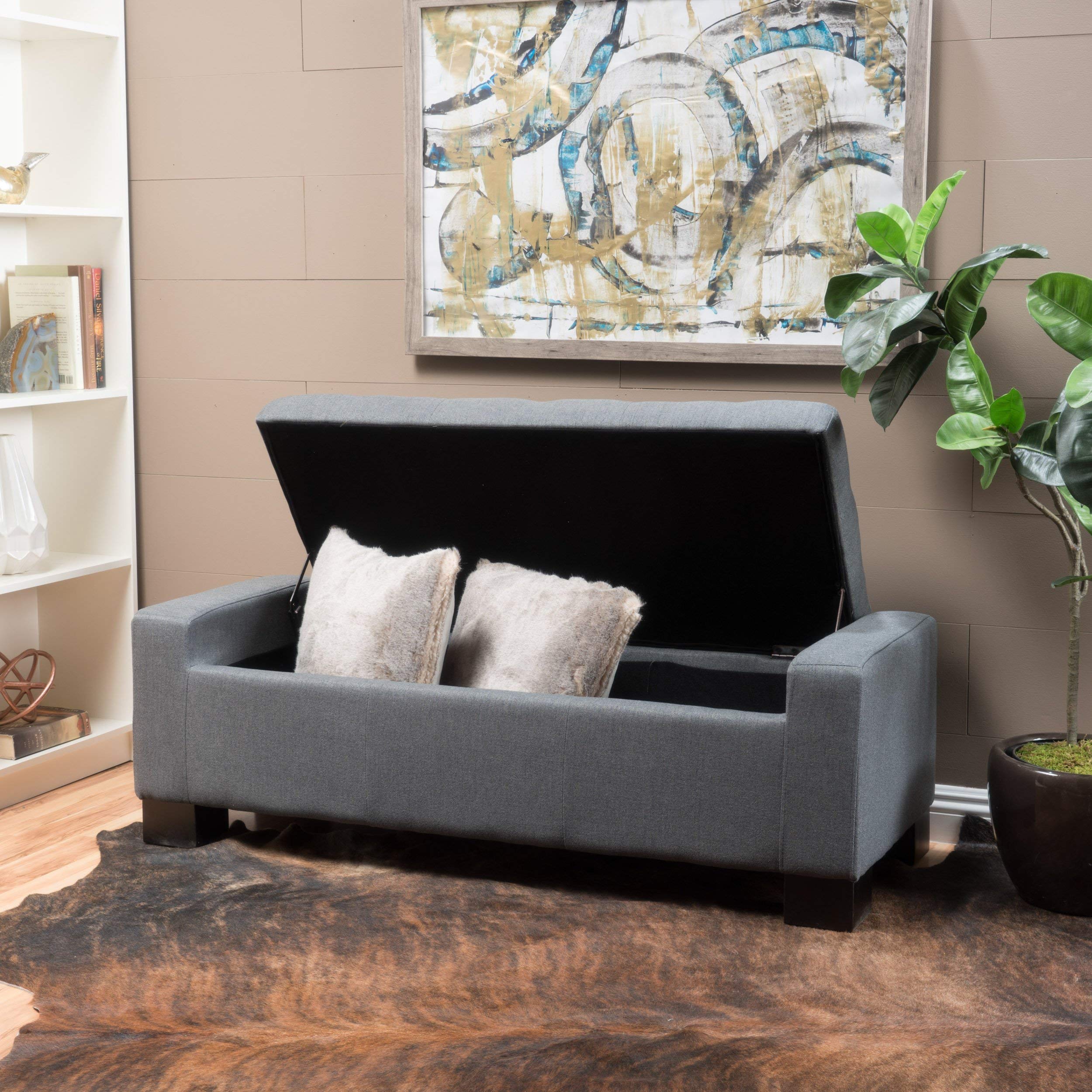 【Furniture】Christopher Knight Home Guernsey Leather Wood-Frame Storage Ottoman