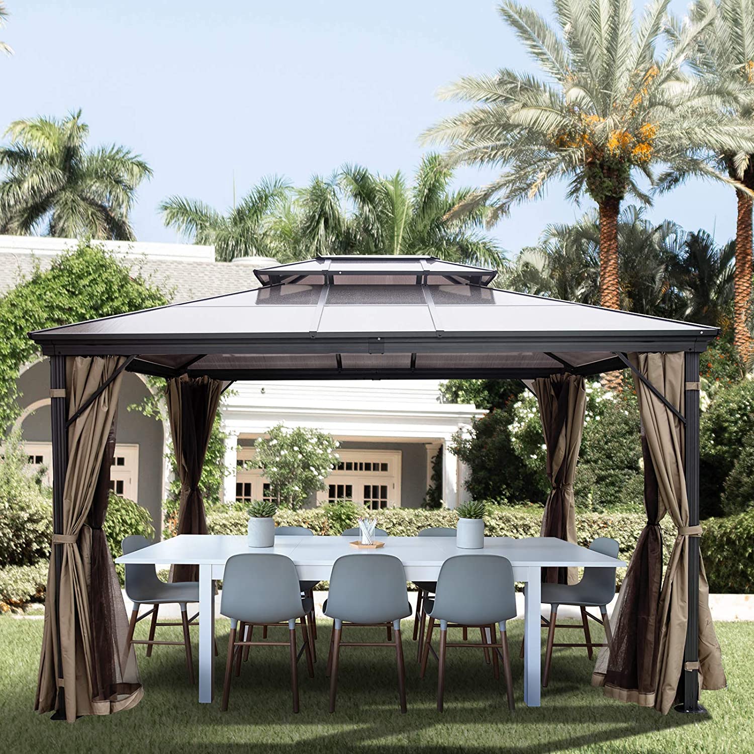 【Gazebo】Hard Top Gazebo 10' x 12' with Netting - Metal Gazebo