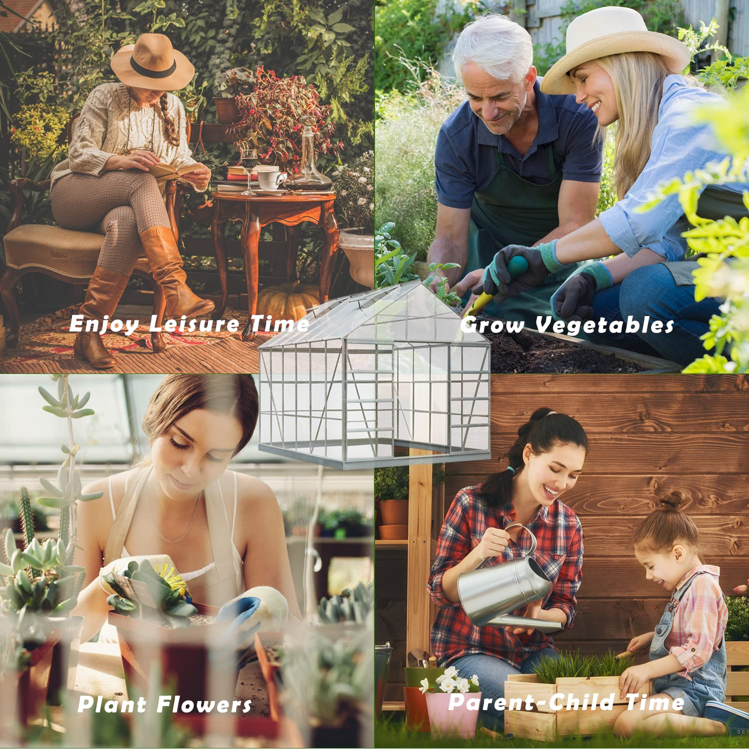 【Home&Garden】12'x10'x10.3' Outdoor Walk-in Hobby Greenhouse for Plants, Polycarbonate Aluminum Green House