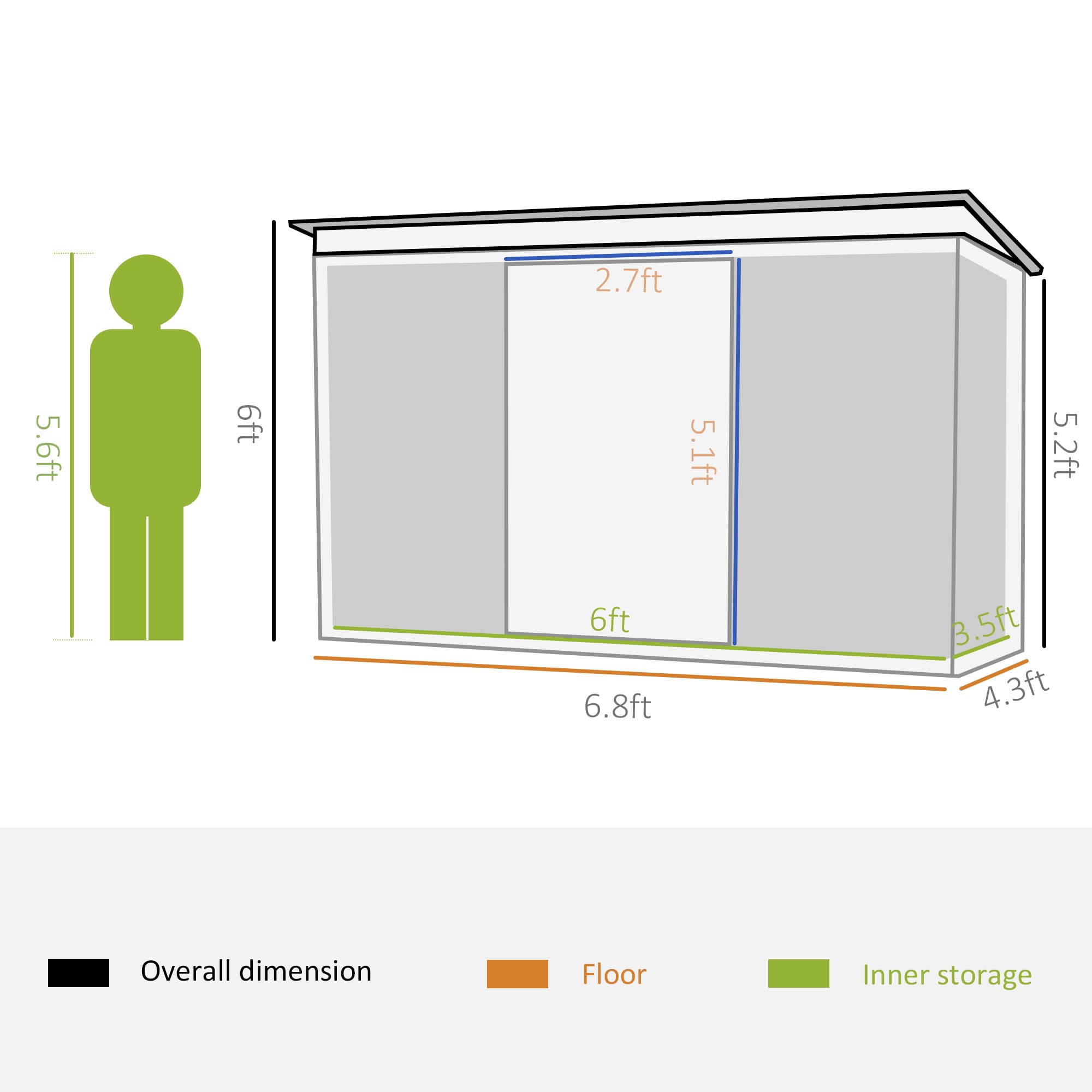 【Storage shed】7'x 4' metal storage lockable shed tool storage unit, green