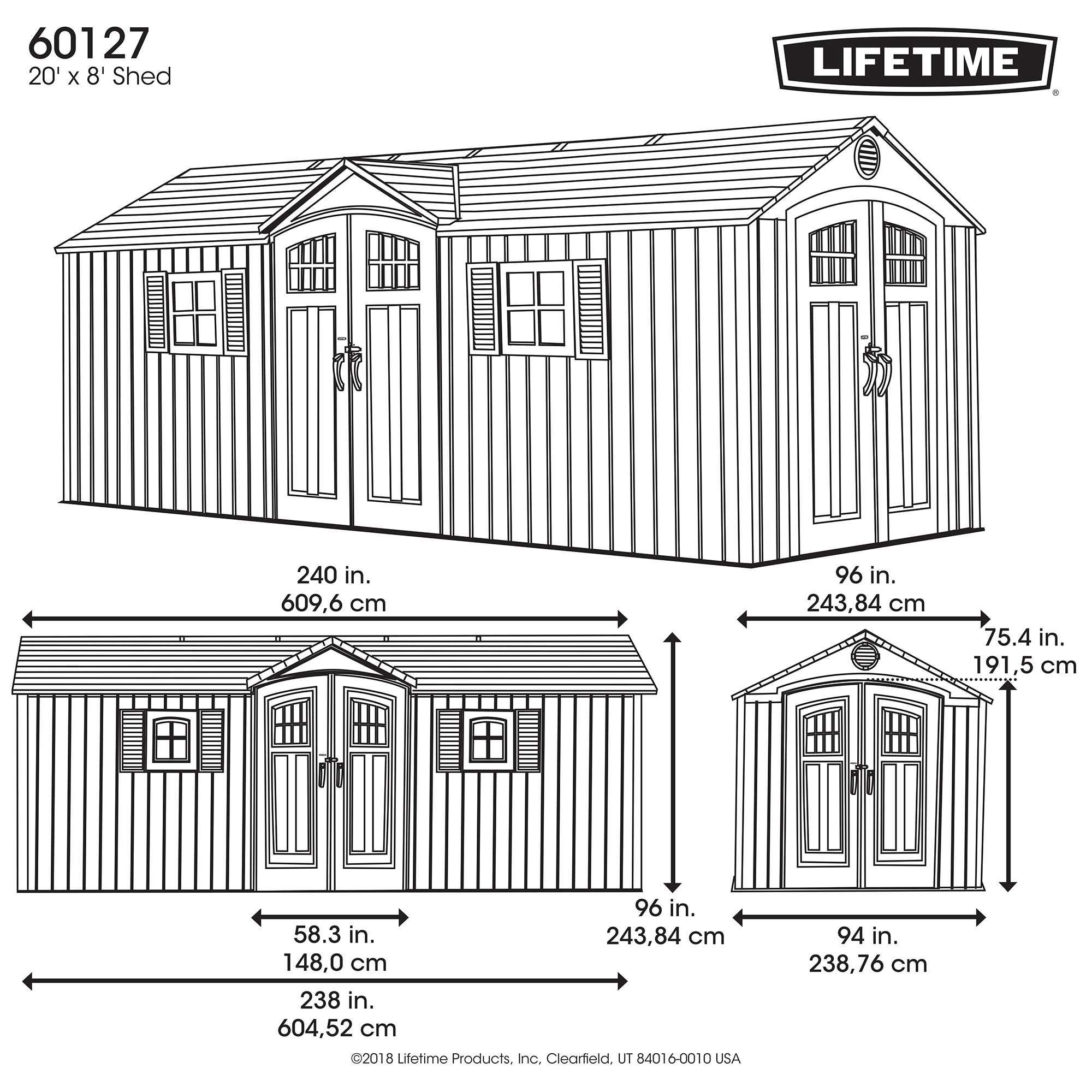 【Storage Shed】20 ft. W x 8 ft. D Plastic Storage Shed