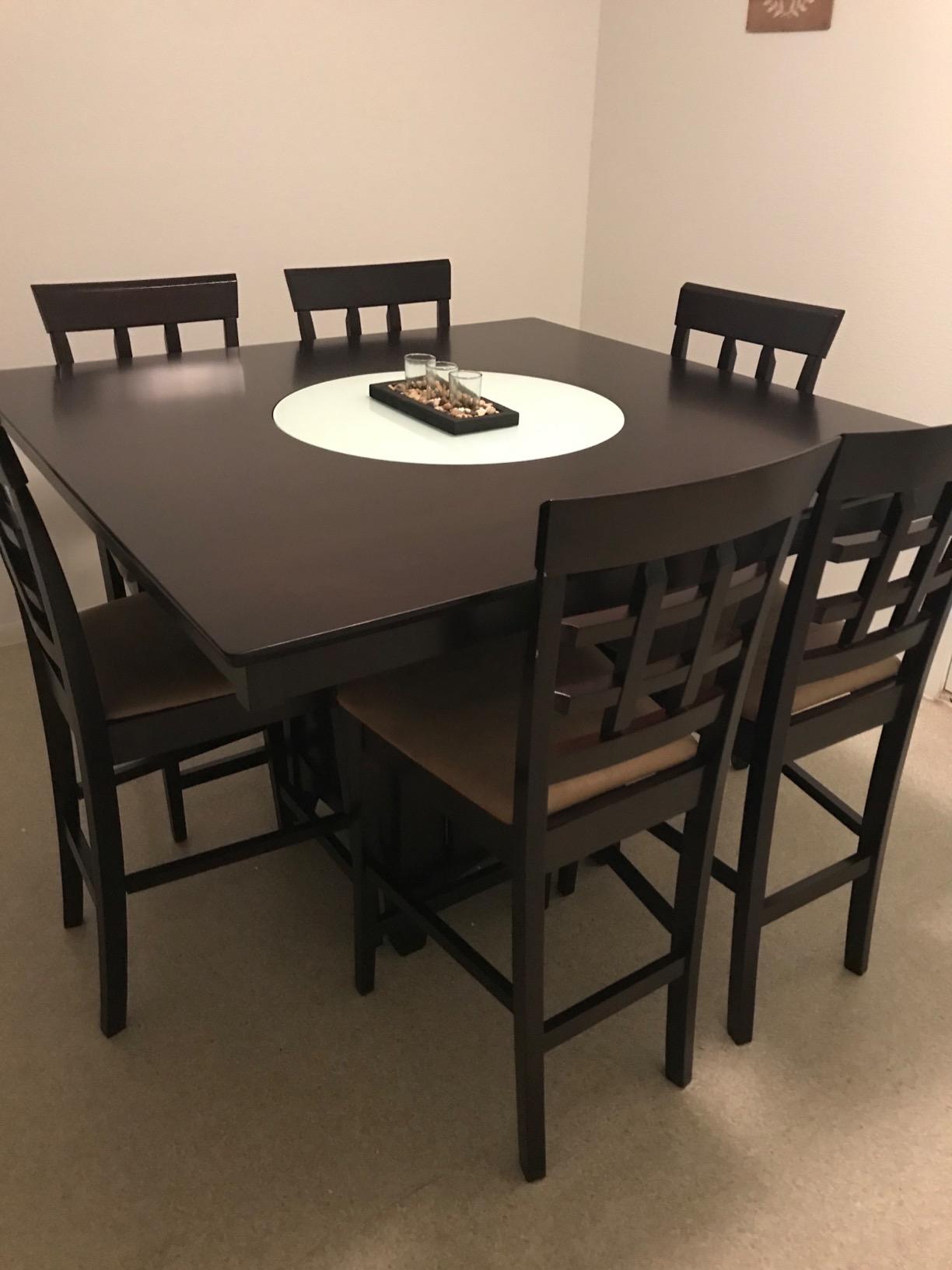 【Furniture】9 Piece Counter Height Storage Dining Table with Lazy Susan & Chair Set