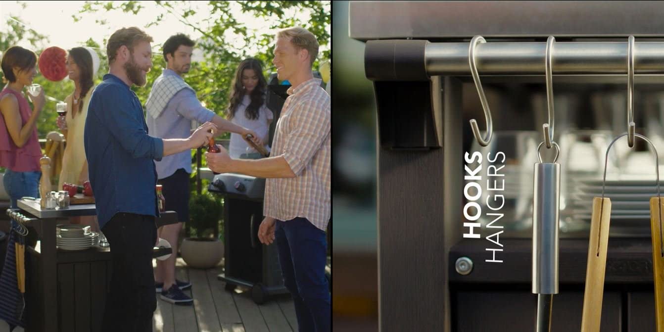 【Home & Garden】Outdoor Portable Entertainment Kitchen Storage and Food Station, Graphite, 70 x 54 x 90 cm