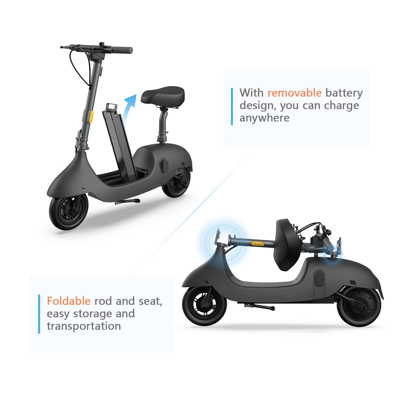 【Sports&Outdoors】Electric Scooter with Seat, Up to 25-34 Miles Range & 15.5MPH