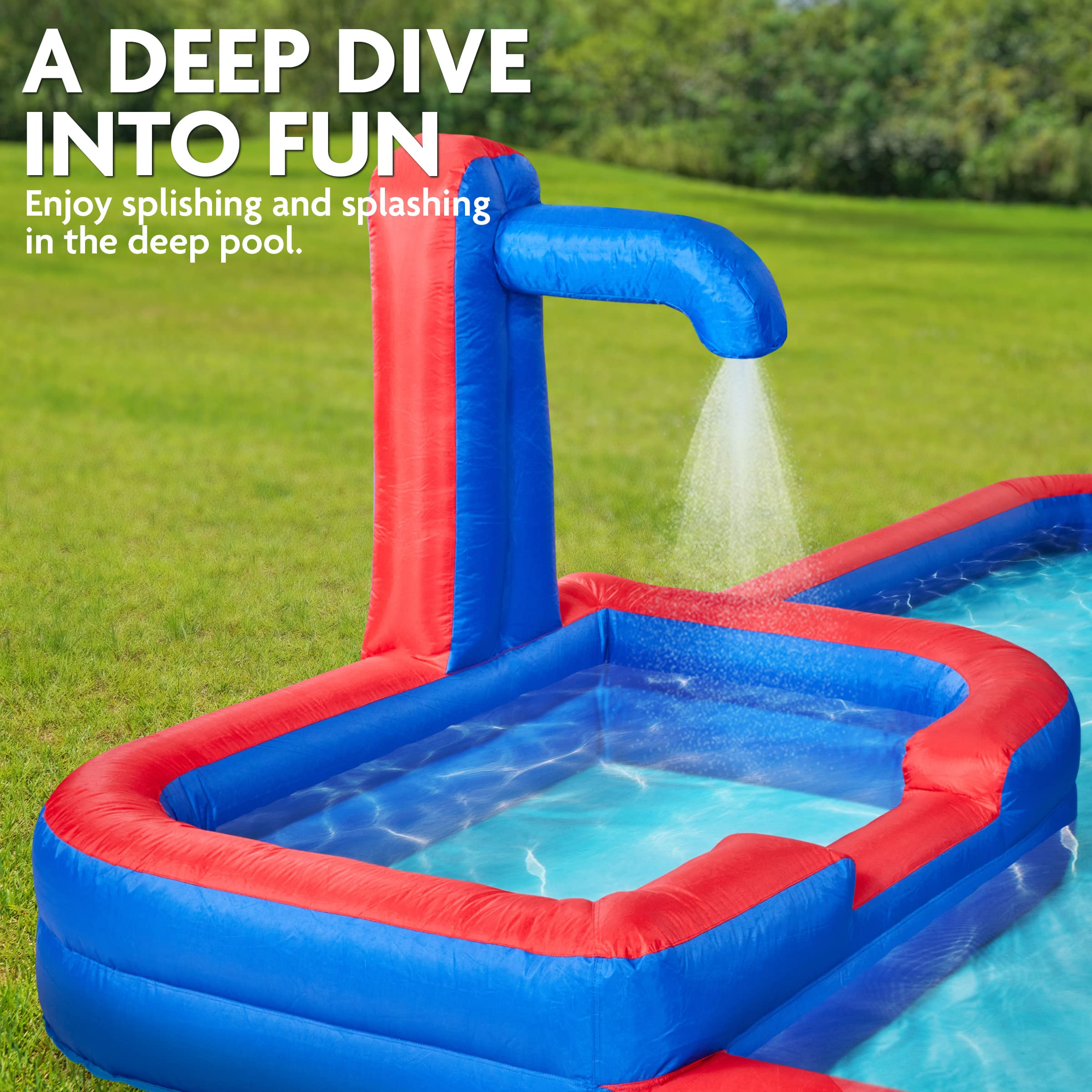 【Baby&Kids】Inflatable Water Slide Park - Climbing Wall, 2 Slides, Splash & Deep Pool