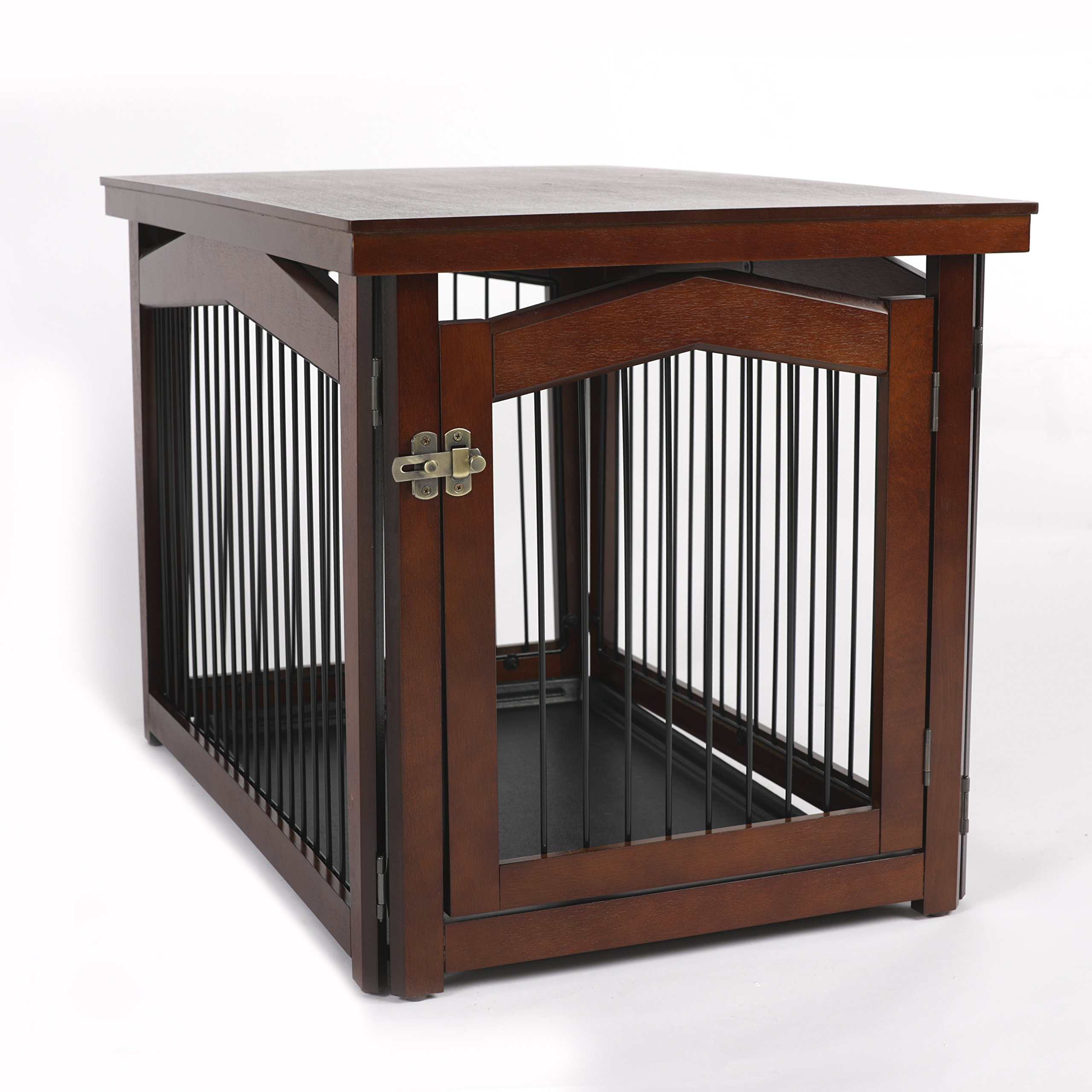【Pet】2-in-1 Configurable Pet Crate and Gate, Brown, Large