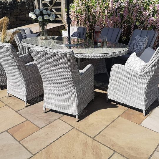 Malibu 8 Seat Oval Rattan Dining Set in Light Grey