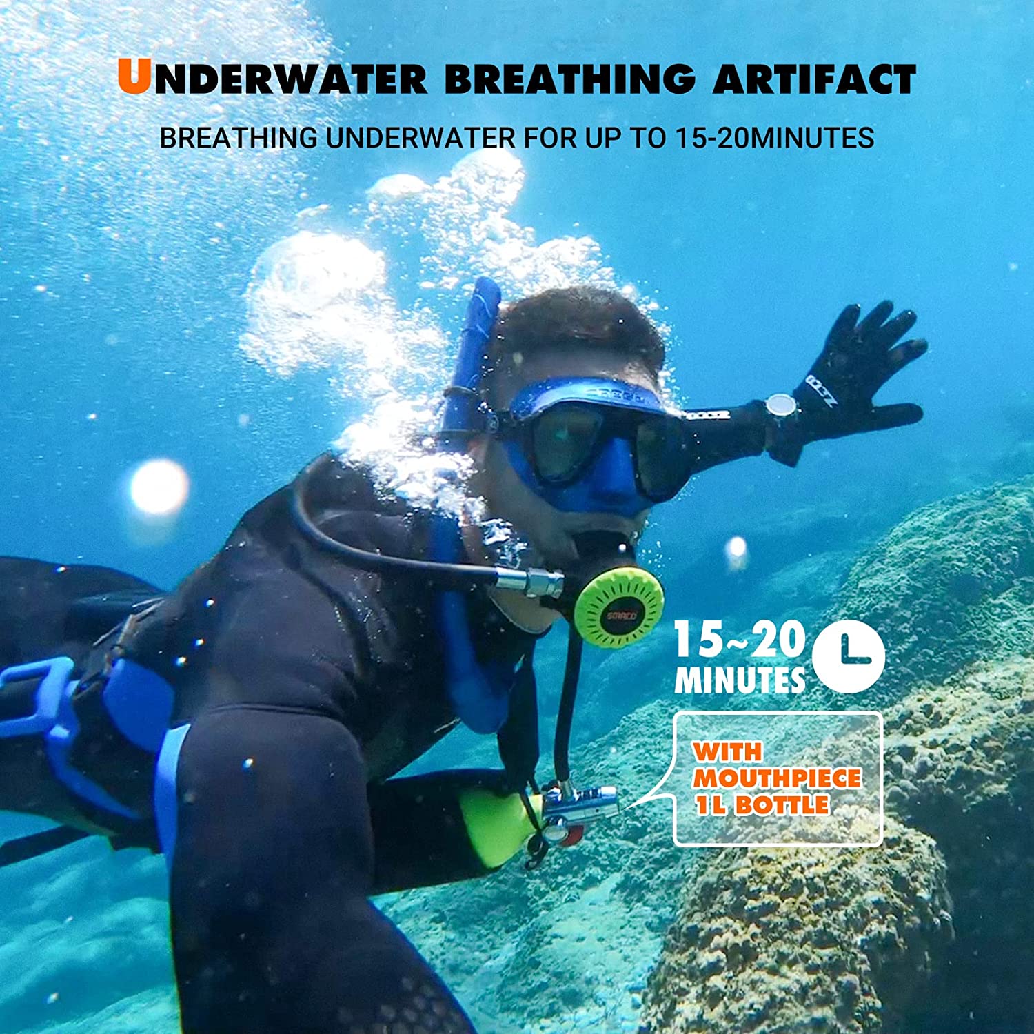 【Sports&Outdoors】Scuba Tank Diving Gear for Diver 1L Mini Scuba Tank Oxygen Cylinder with 15-20 Minutes Underwater Breathing Portable Diving