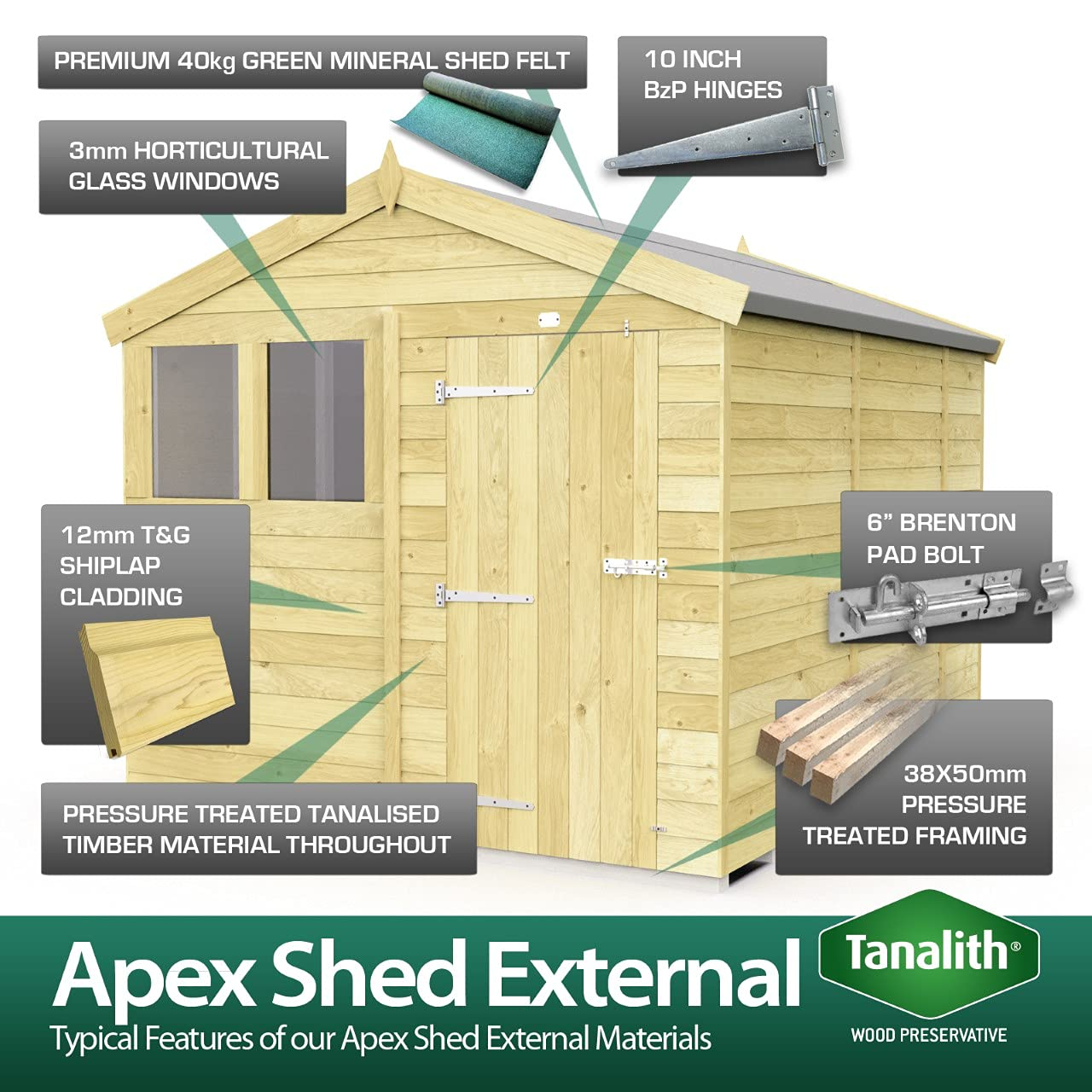 【Home&Garden】12x6 Apex Summer Shed Double Doors Garden Building