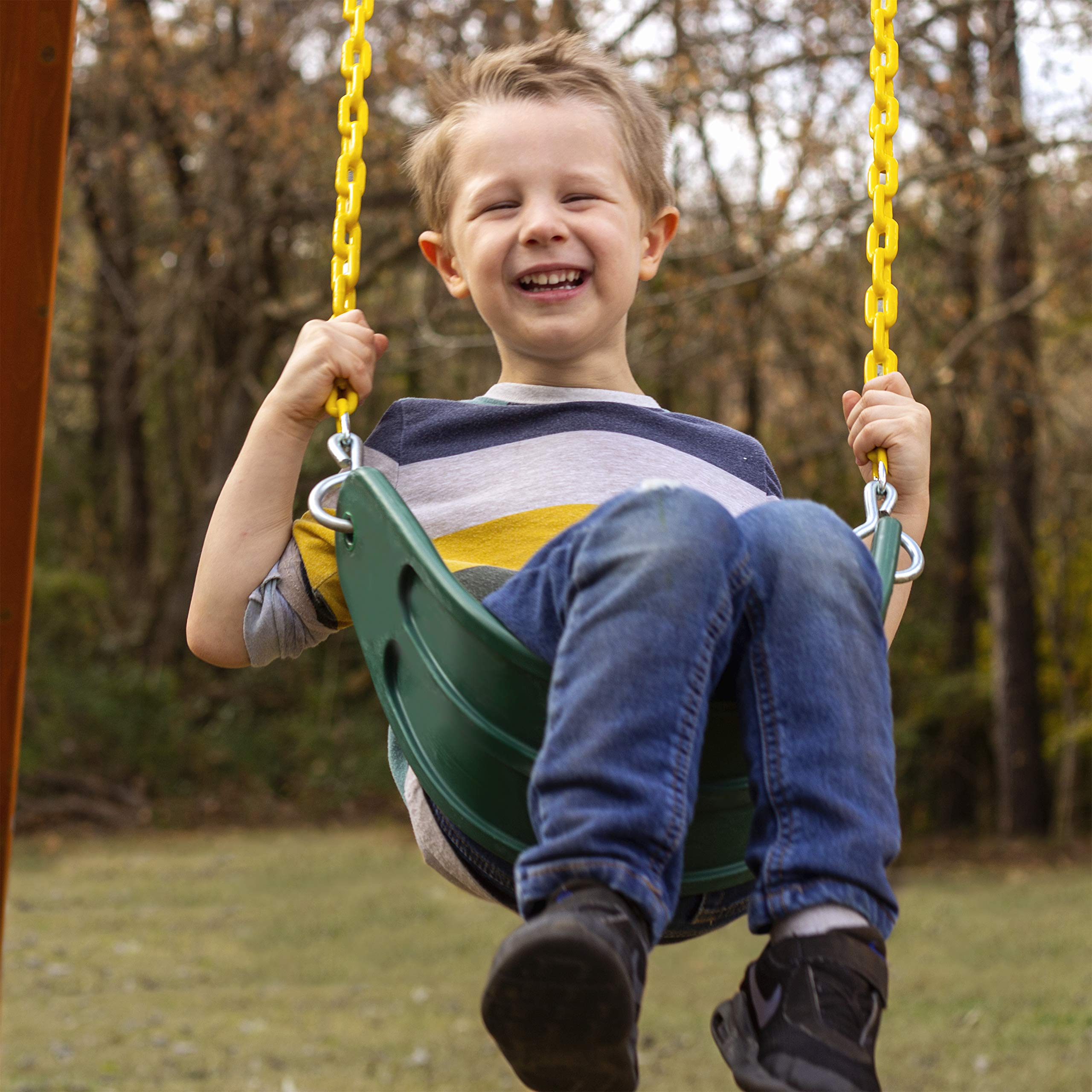 【Baby&Kids】Gorilla Playsets Outdoor Wood Swing Set with Wood Roof & Yellow Slide, Amber