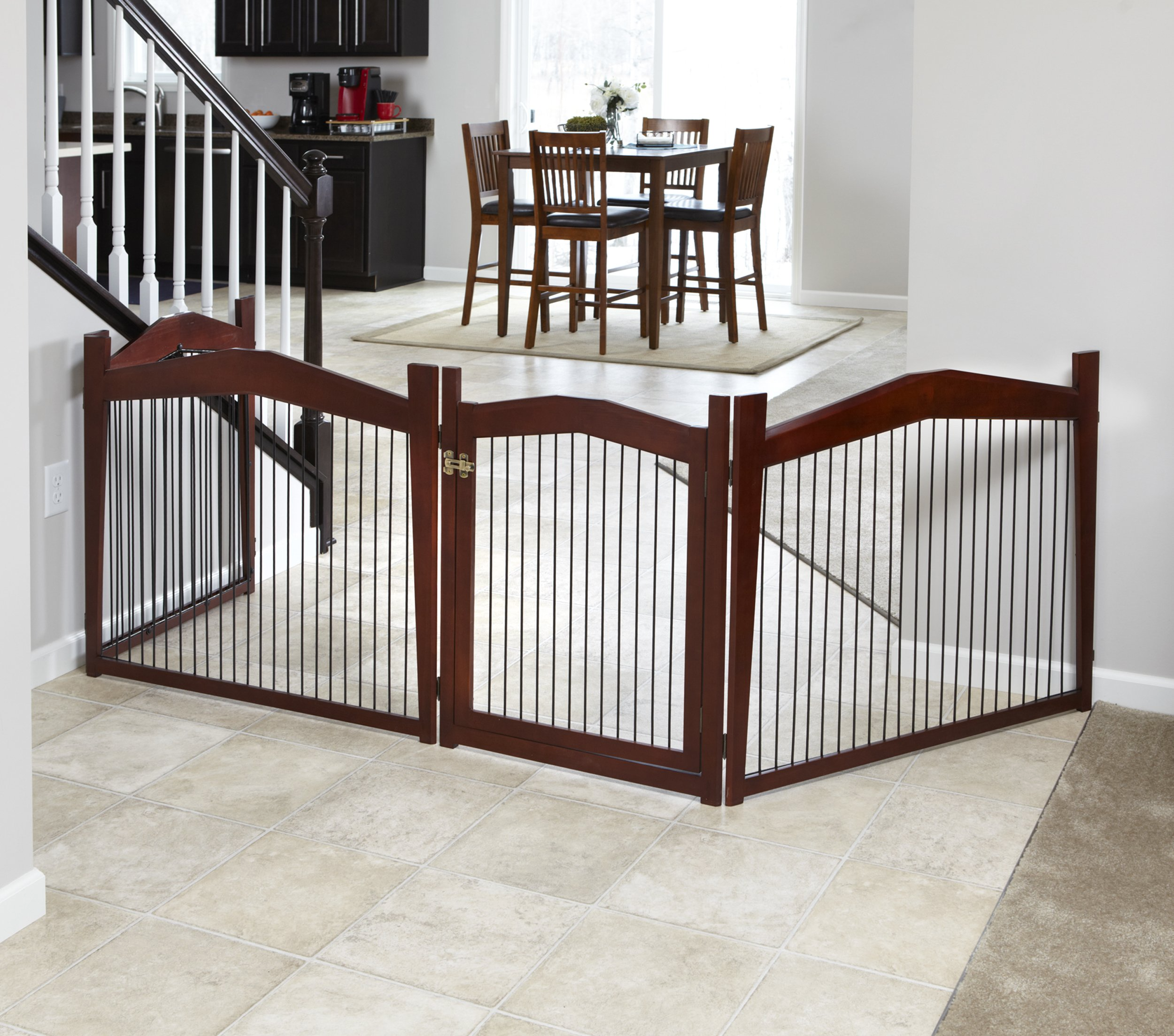 【Pet】2-in-1 Configurable Pet Crate and Gate, Brown, Large