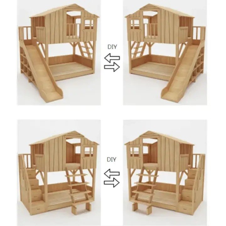 Cabin shape bunk beds with attached stairs and slide(1)