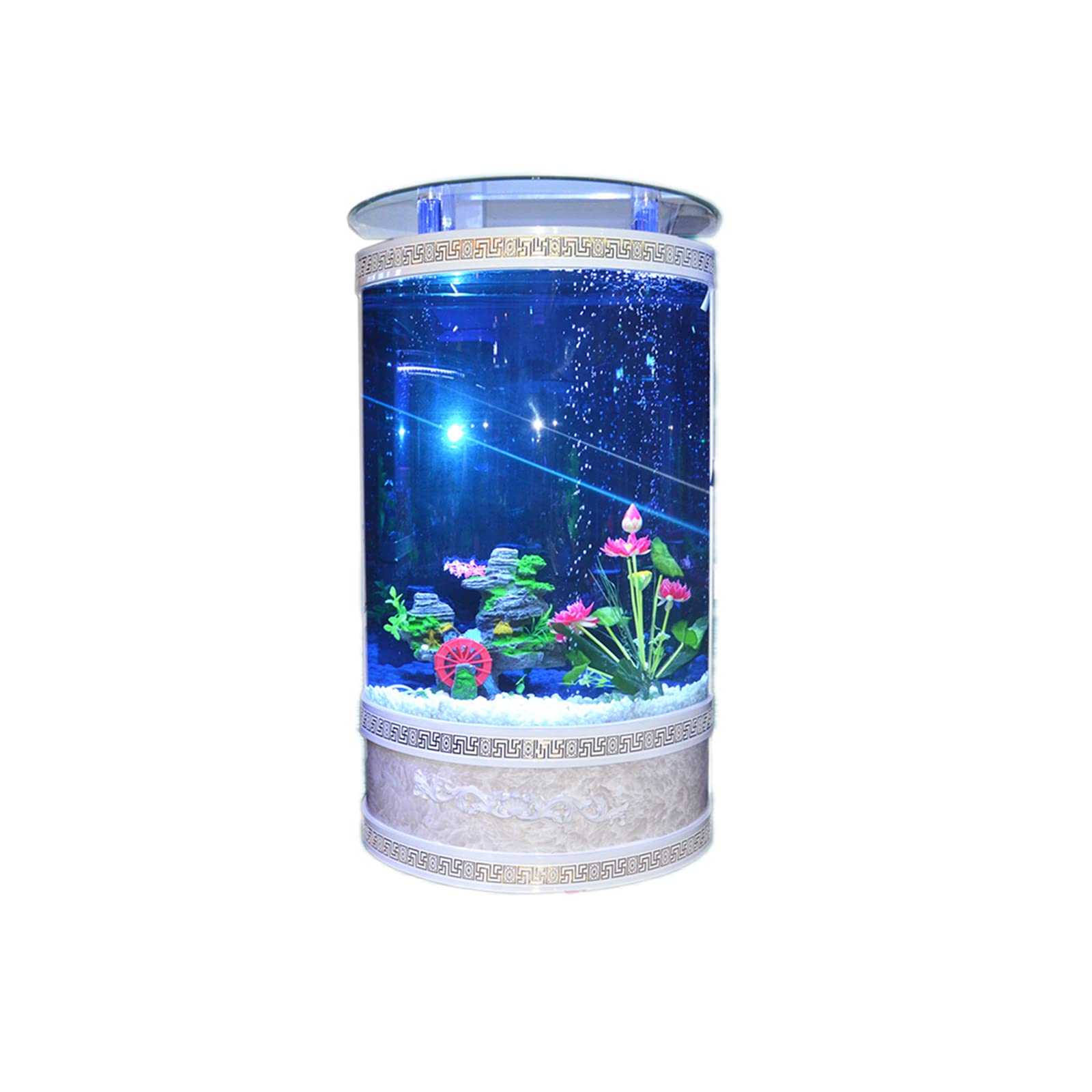 【Pet】Semicircle Family Fish Tank, Living Room & Office Aquarium, Glass Fish Tank without Water Change