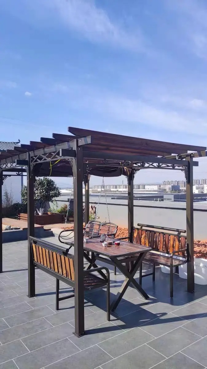 【Gazebo】Outdoor Gazebo Swing Grape Rack Anti-Corrosion Wood Aluminum Alloy