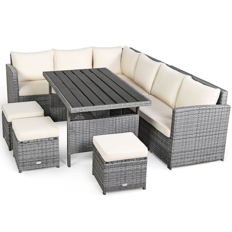 【Home&Garden】Stefanie Polyethylene (PE) Wicker 9 - Person Seating Group with Cushions