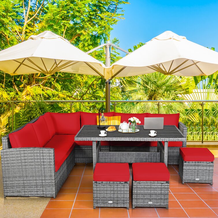【Home&Garden】Stefanie Polyethylene (PE) Wicker 9 - Person Seating Group with Cushions