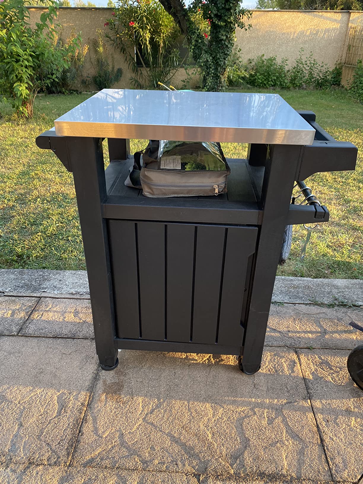 【Home & Garden】Outdoor Portable Entertainment Kitchen Storage and Food Station, Graphite, 70 x 54 x 90 cm