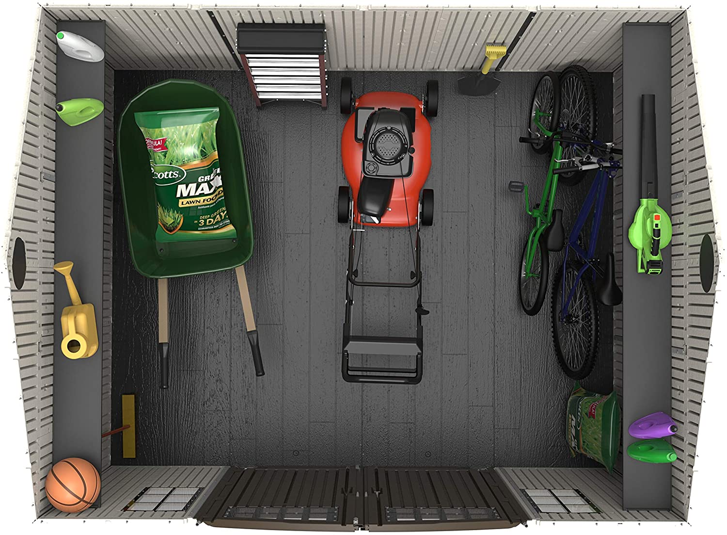 【Storage Shed】10'x12' Resin Outdoor Storage Shed with Shutters, Windows & Skylights for Garden Patio