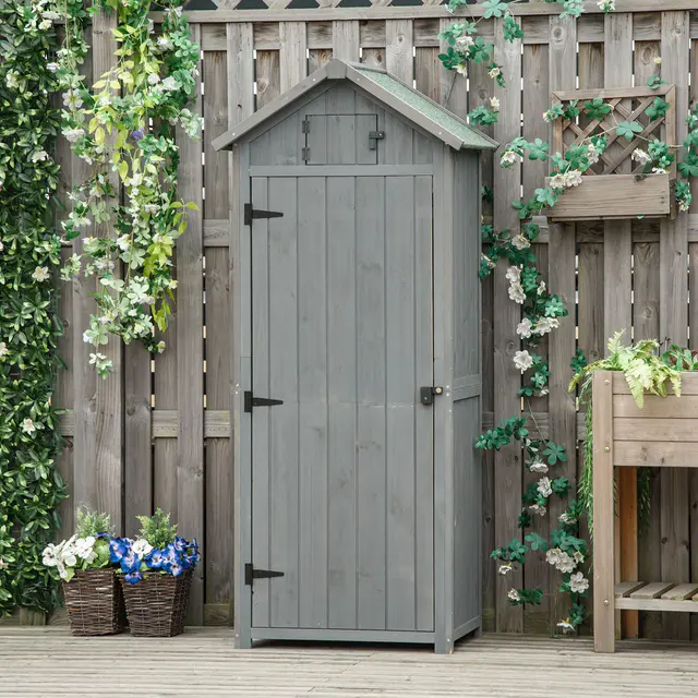 【Storage Shed】30 x 21 x 71 Garden Storage shed, yard tools warehouse 3 storey shelf grey