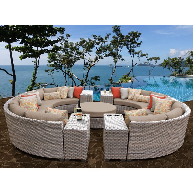 【Home&Garden】Merlyn High-Density Polyethylene (HDPE) Wicker 10 - Person Seating Group with Cushions