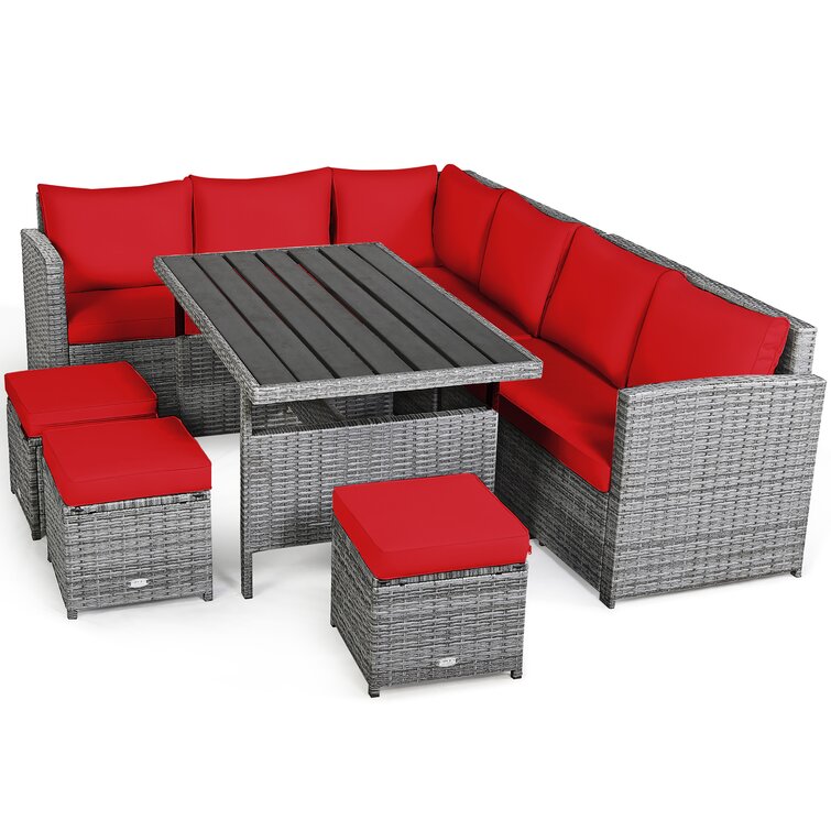【Home&Garden】Stefanie Polyethylene (PE) Wicker 9 - Person Seating Group with Cushions