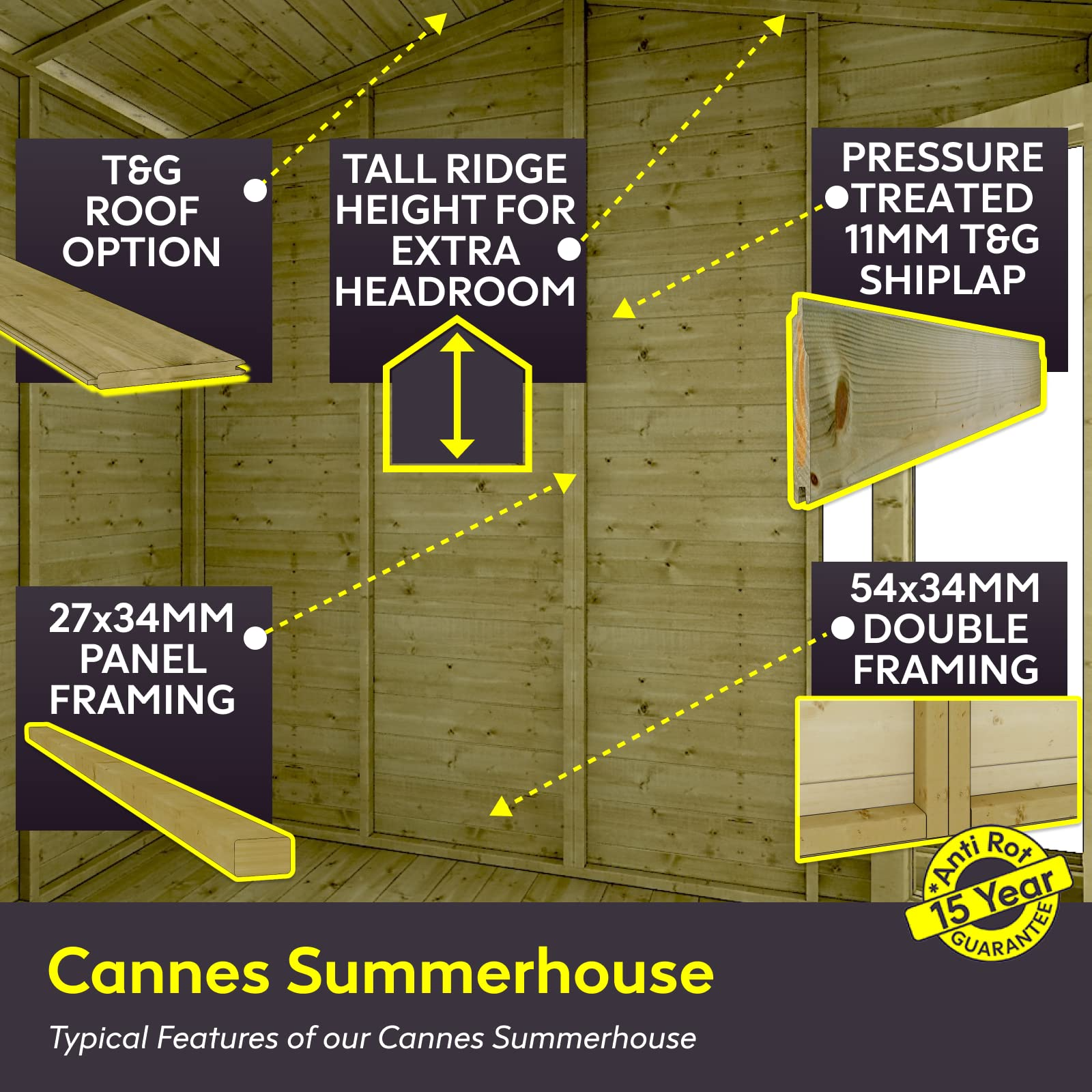 【Home&Garden】10x8 Cannes Wooden Summerhouse Garden Shed Wide Bi-fold Double French Doors