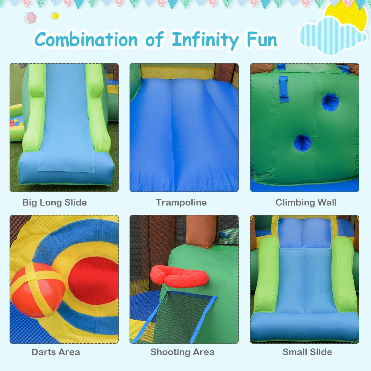 【Baby&Kids】Inflatable Water Slide Park, 6 in 1 Multifunctional Kids Water Slide Bouncy Castle