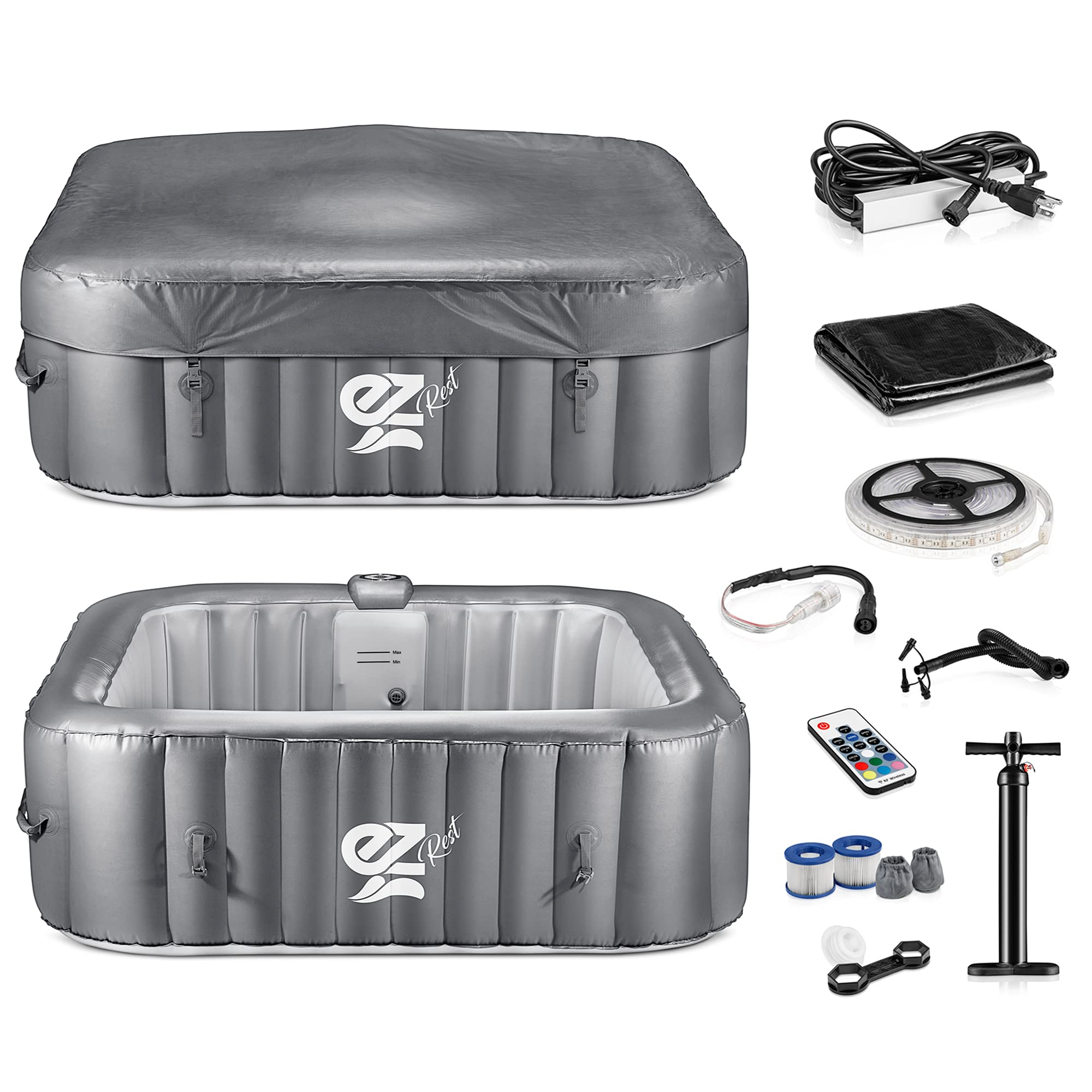 【Sports&Outdoors】Outdoor Portable Hot Tub - 6-Person Square Inflatable Heated Pool Spa